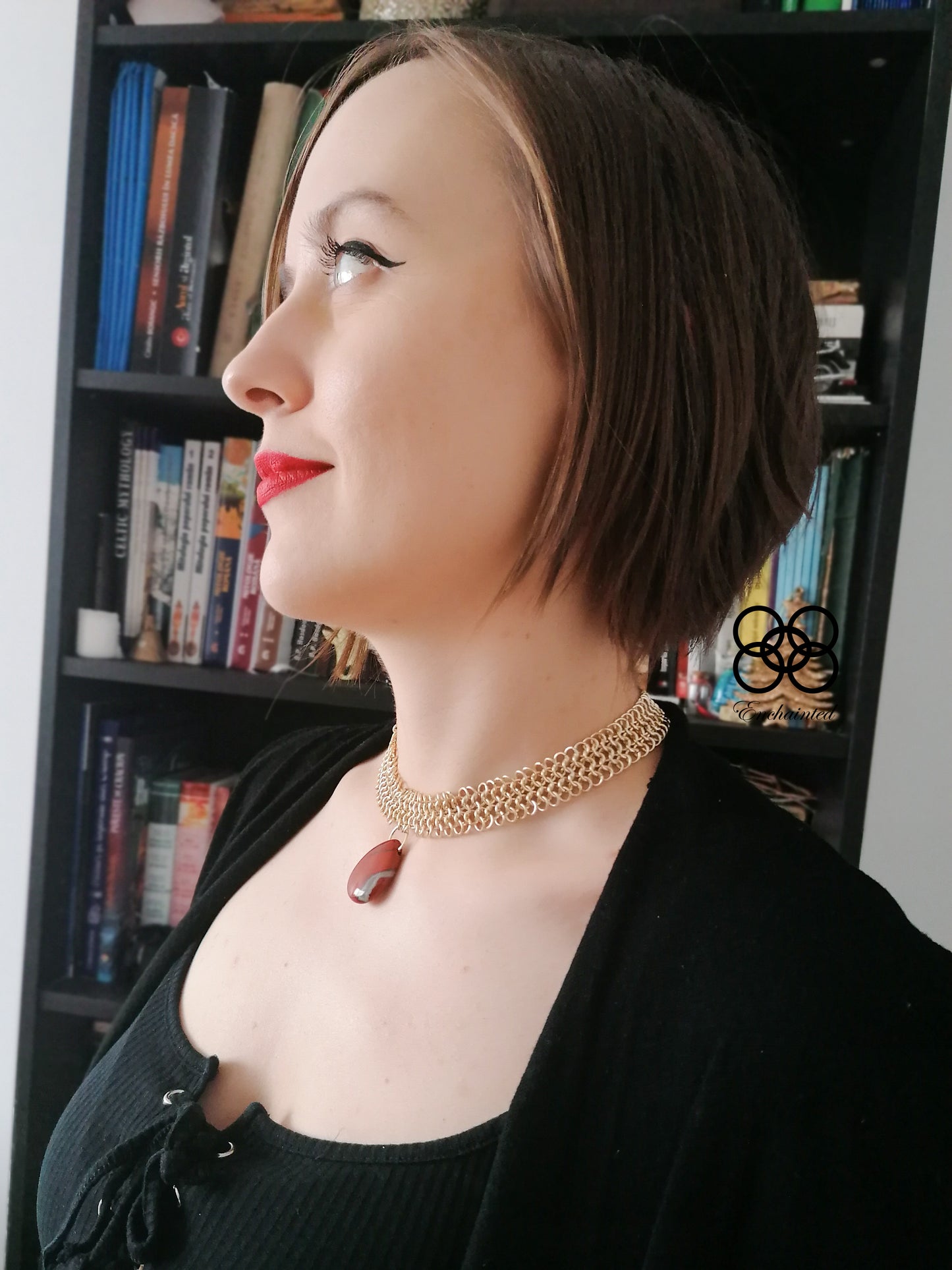 colier statement agată roșu