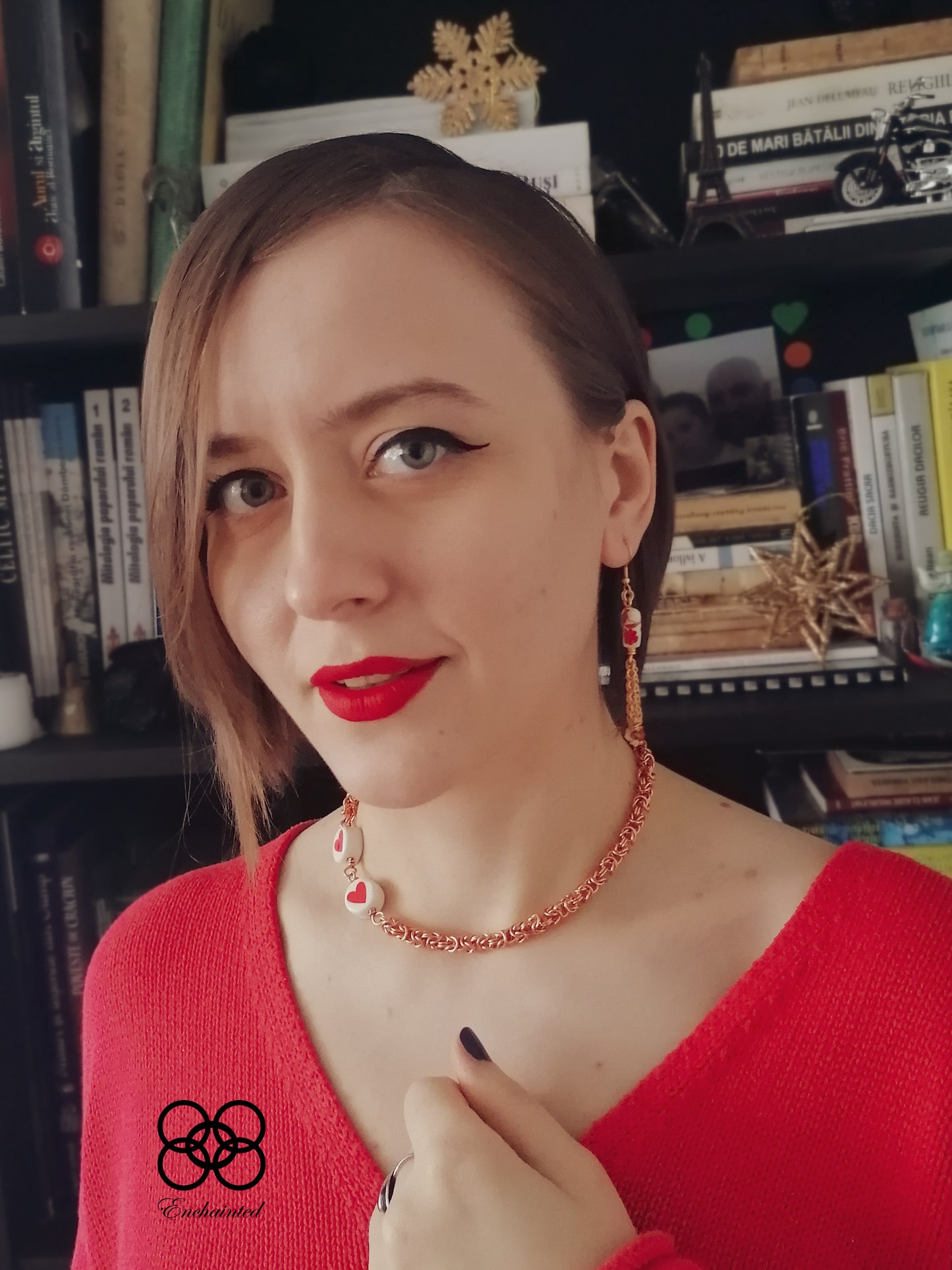 colier porțelan cupru inimă roșu